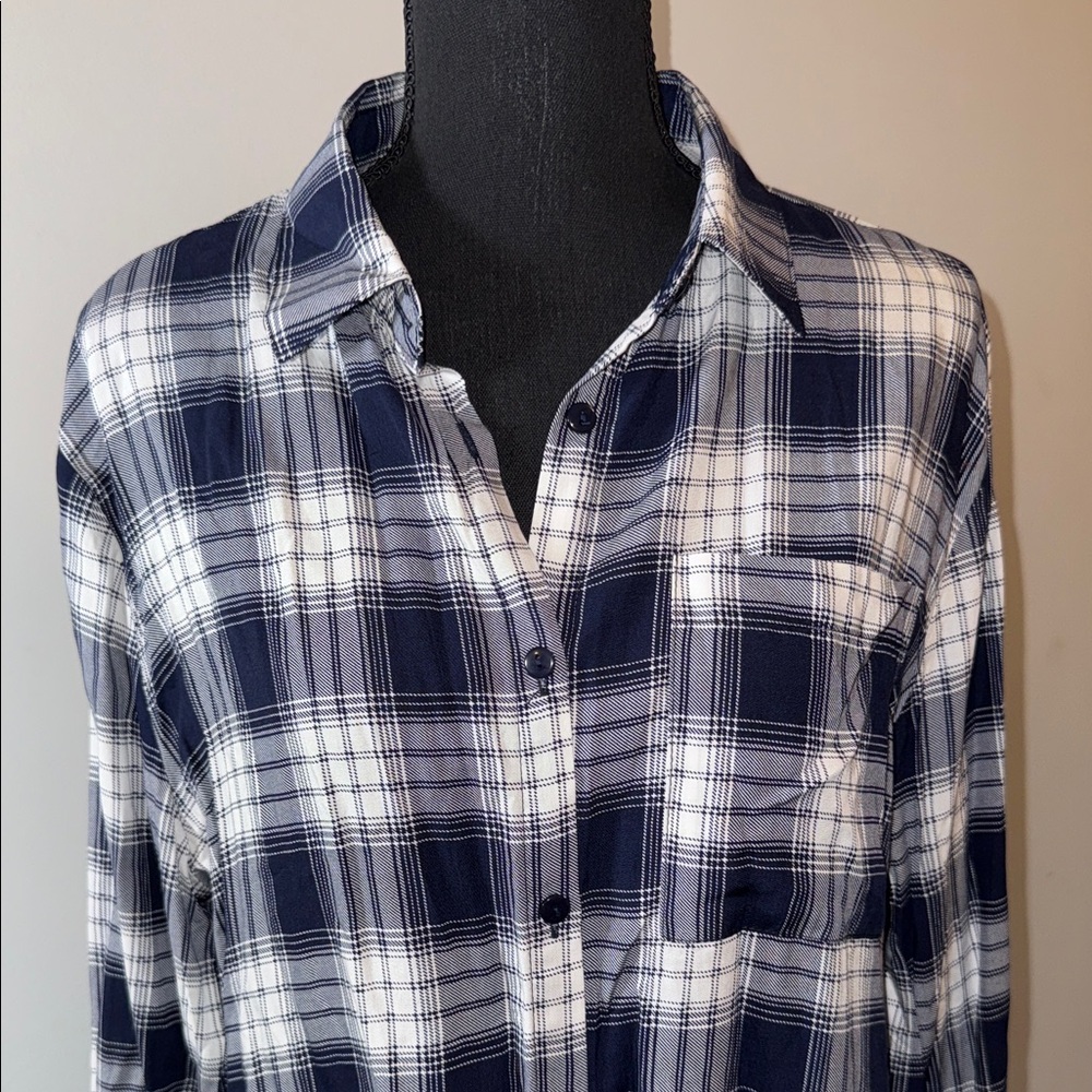 Passport Navy and White Plaid Blouse